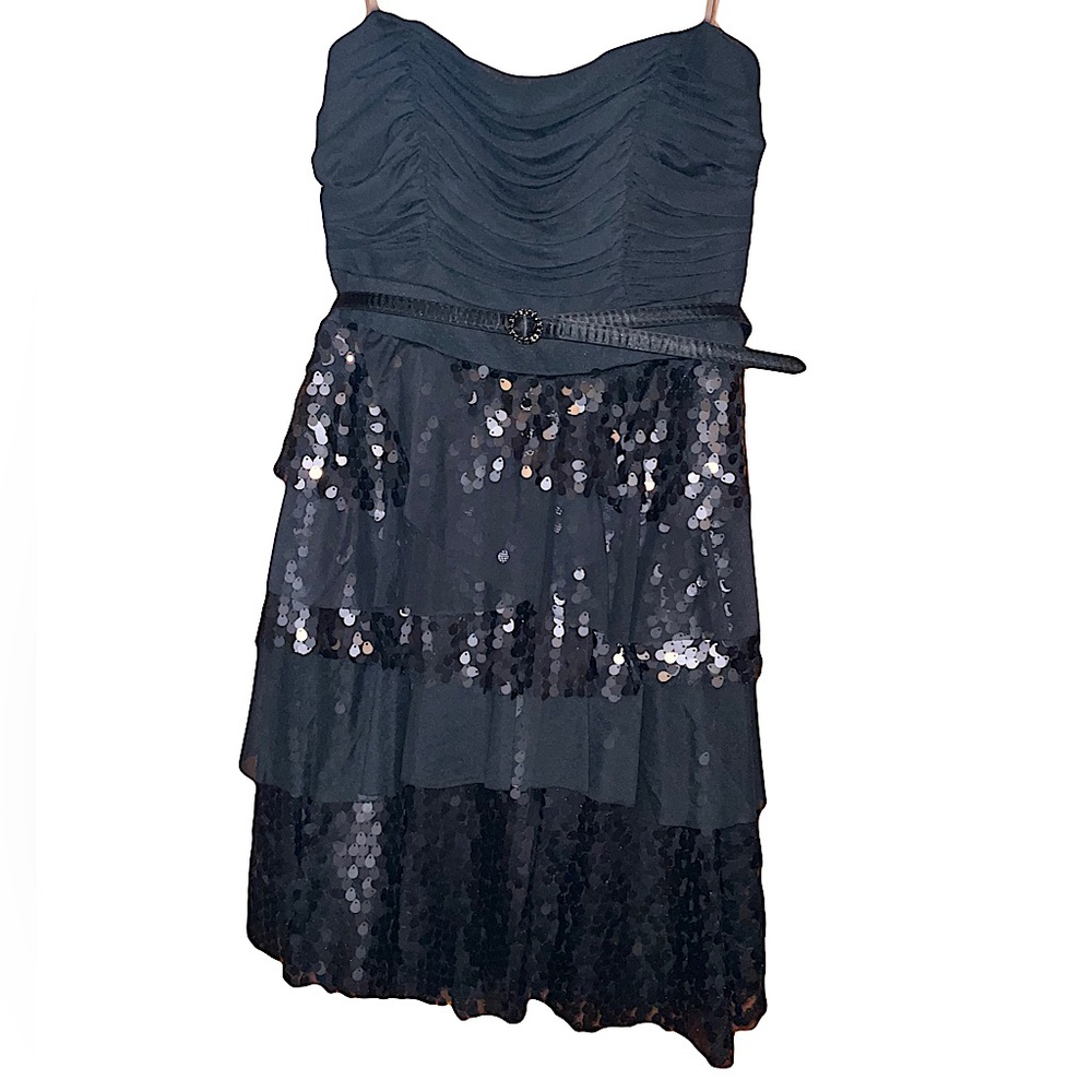 Black Sequin Strapless Dress